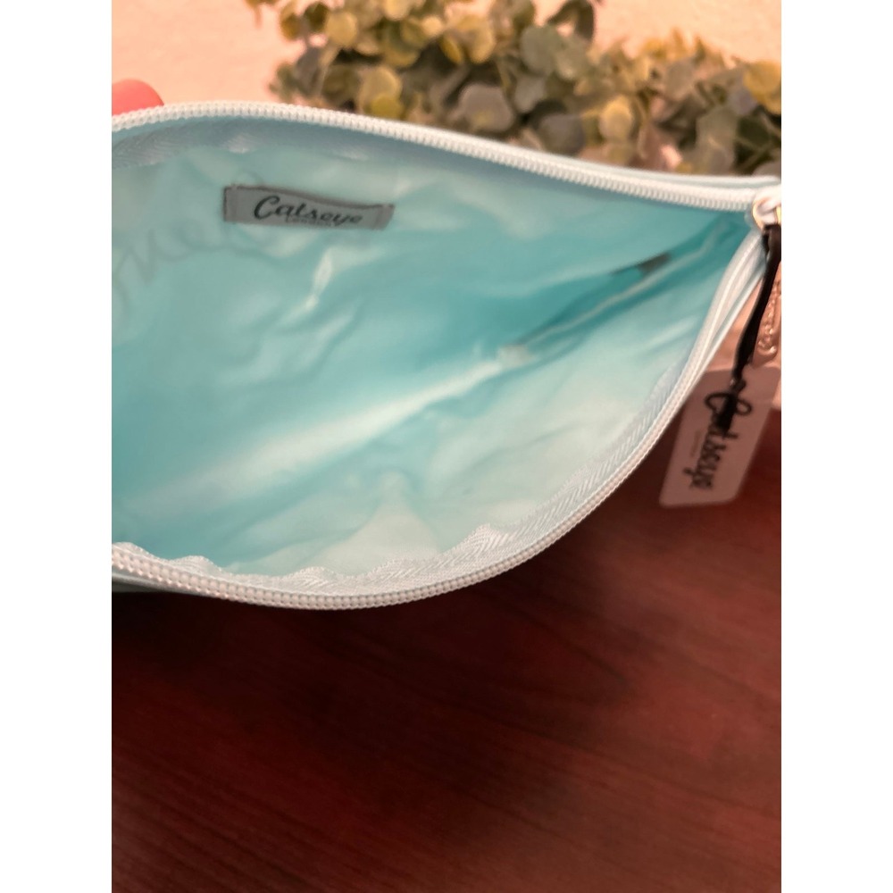Catseye London 'Believe' small cosmetic makeup pouch in light blue with a frog - Picture 3 of 5